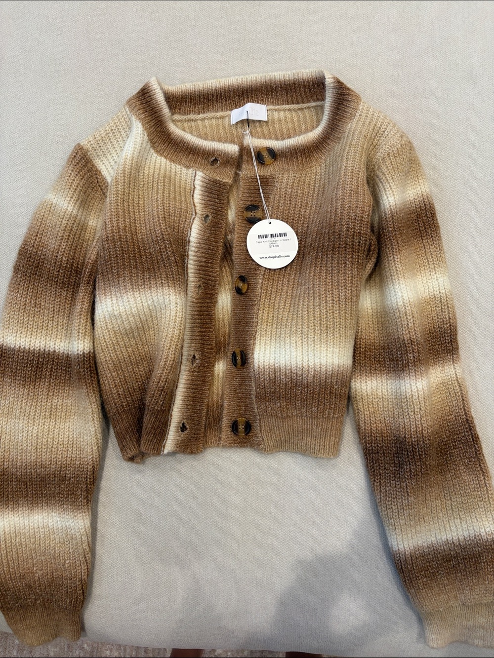 Striped Cropped Cardigan Sweater in Beige Ombre